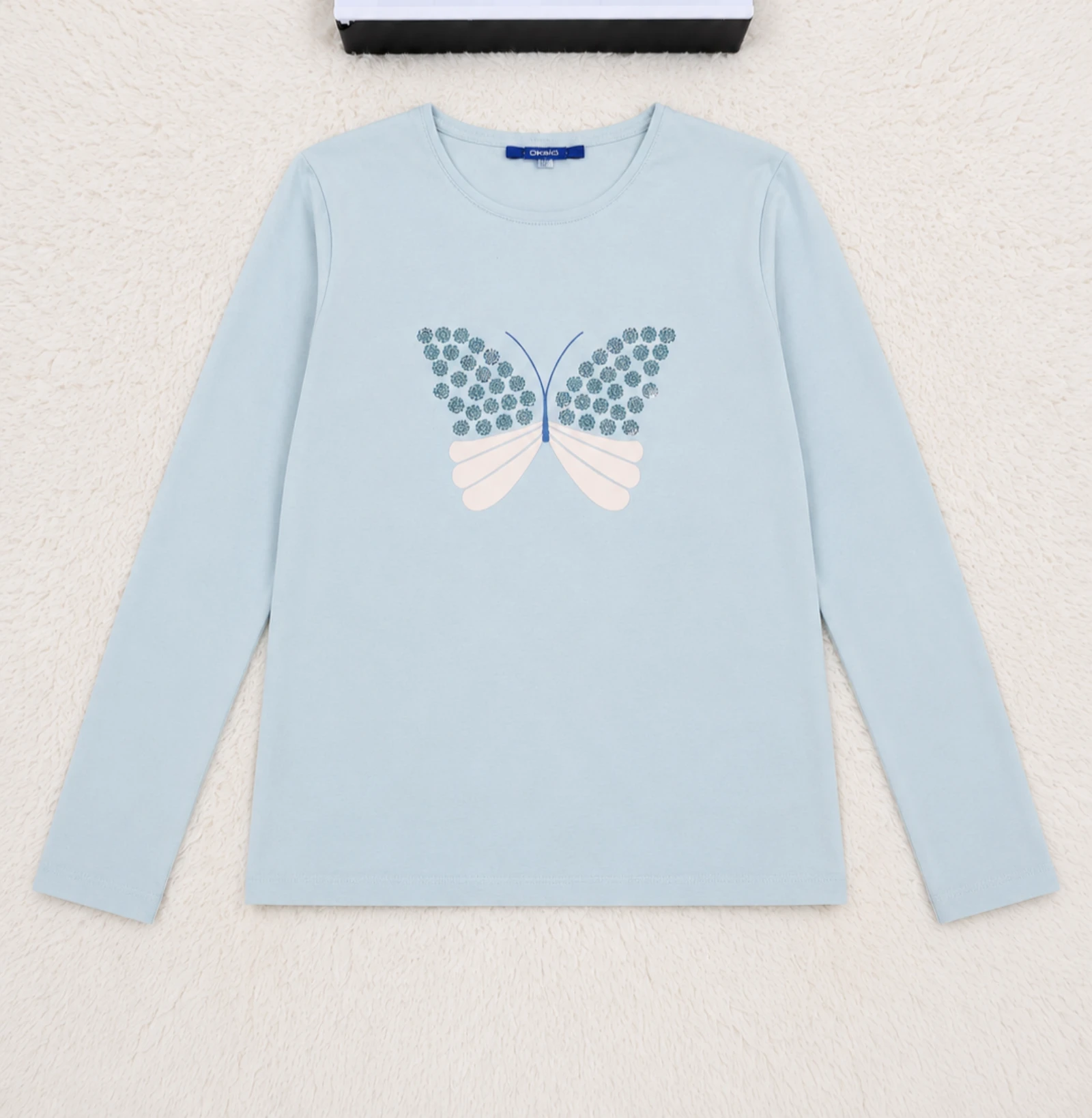 T-shirt de mangas compridas Okaïdi azul 14 anos borboleta com lantejoulas 👒 – photo 2